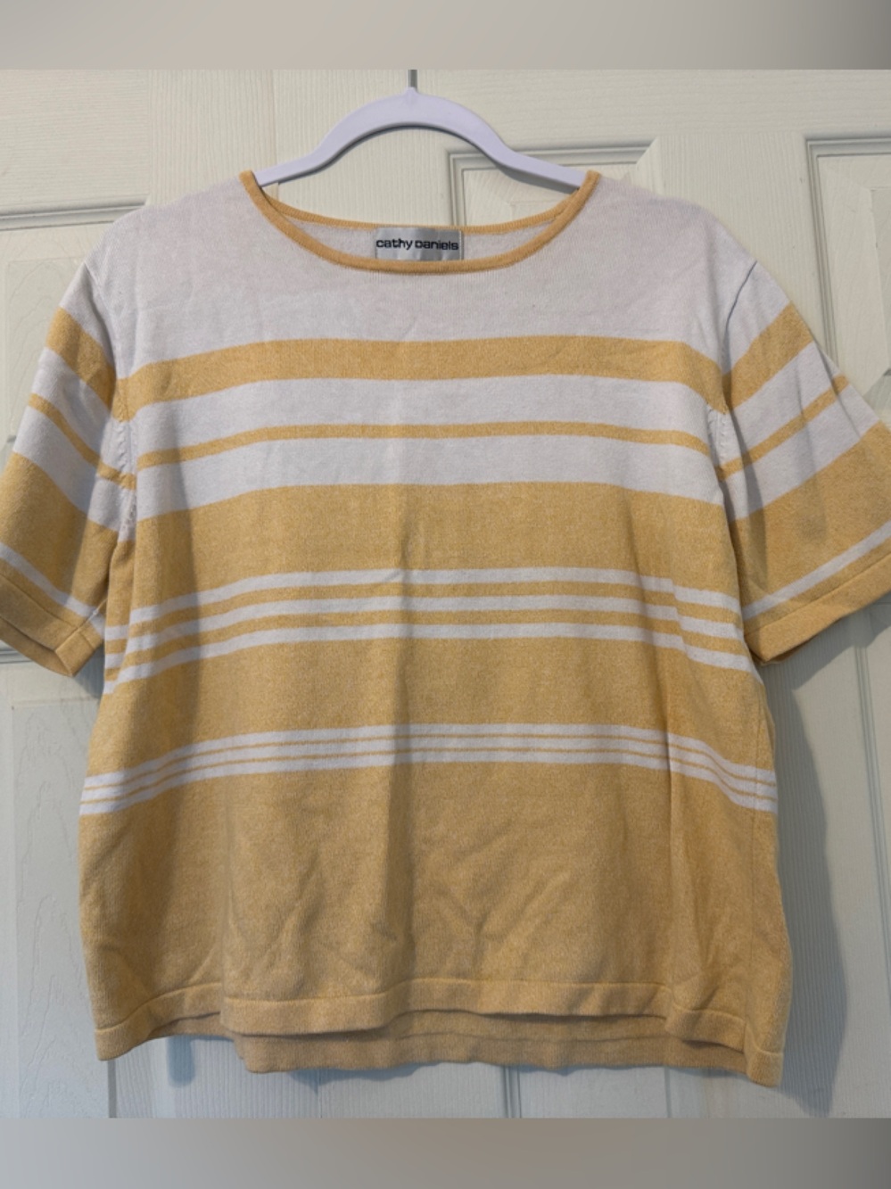 Cathy Daniels Yellow & White Striped Short Sleeve Tee